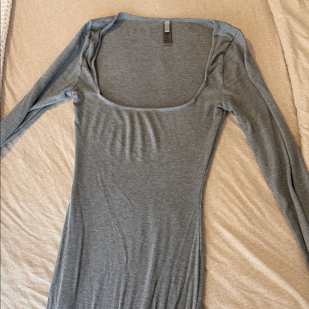 Skims Long Sleeve Gray Ribbed Dress